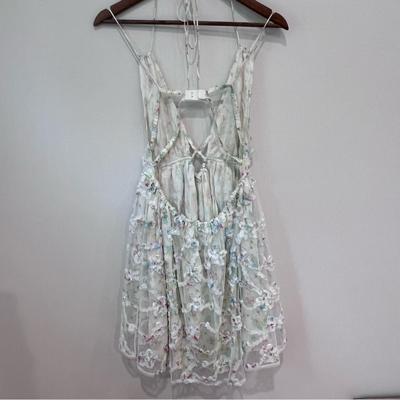 For Love & Lemons NWT Becky Floral Appliqué Mini Dress Strappy Plunging White XL - Picture 16 of 16